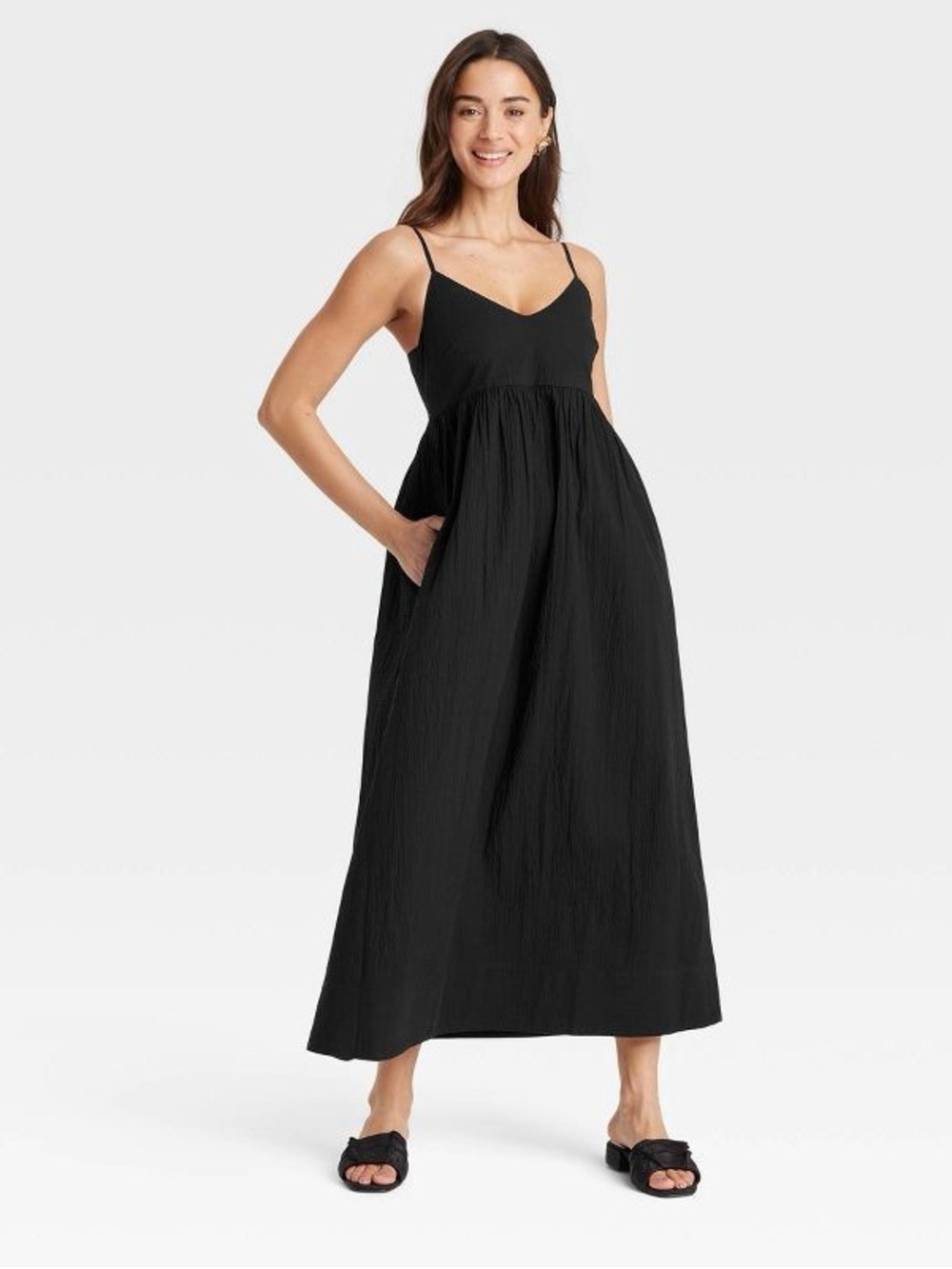 Women’s Seersucker Maxi A-Line Dress - A New Day Black